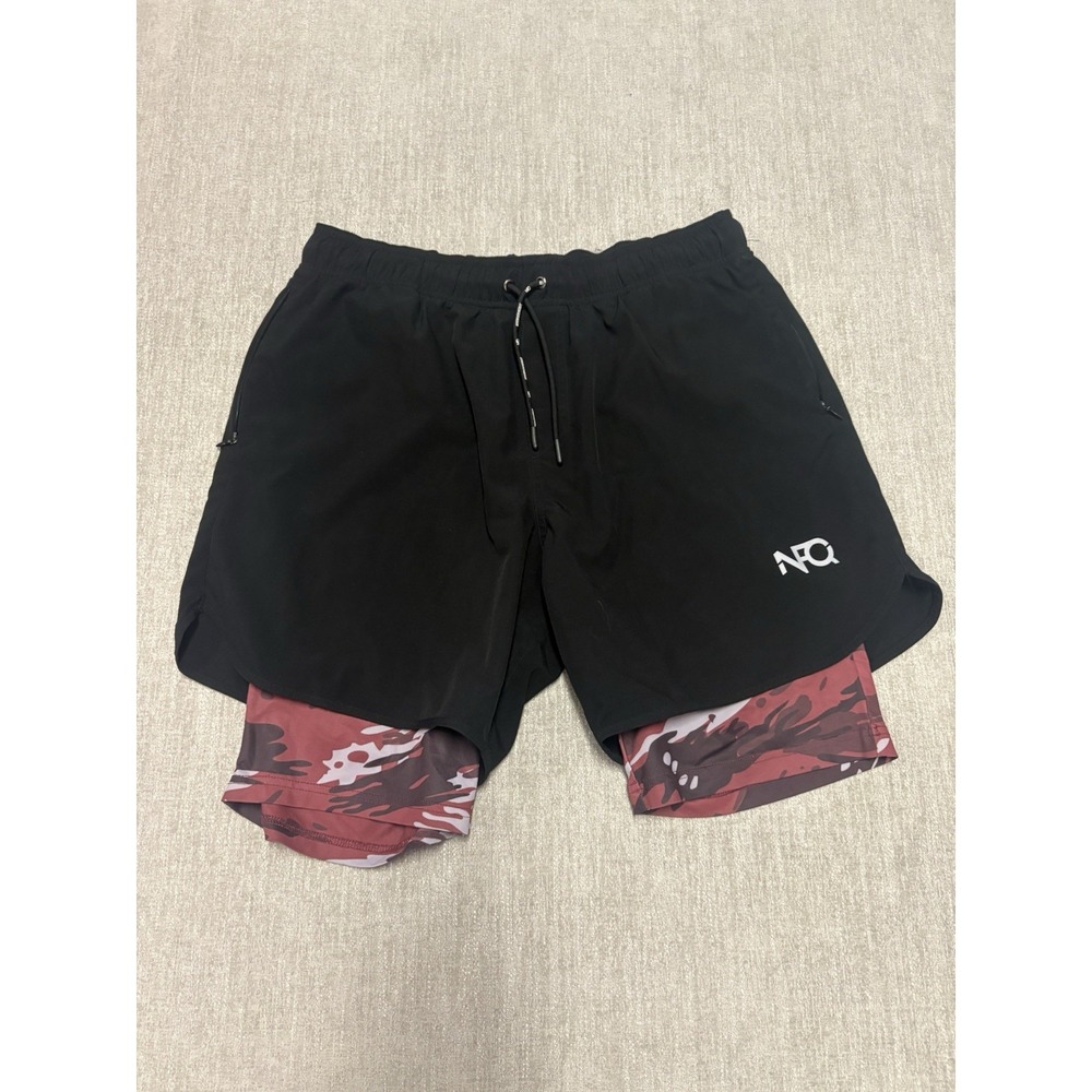 NFQ Never Fxcking Quit Training Shorts Mens Large 5" Black /Red Urban Camo Lined